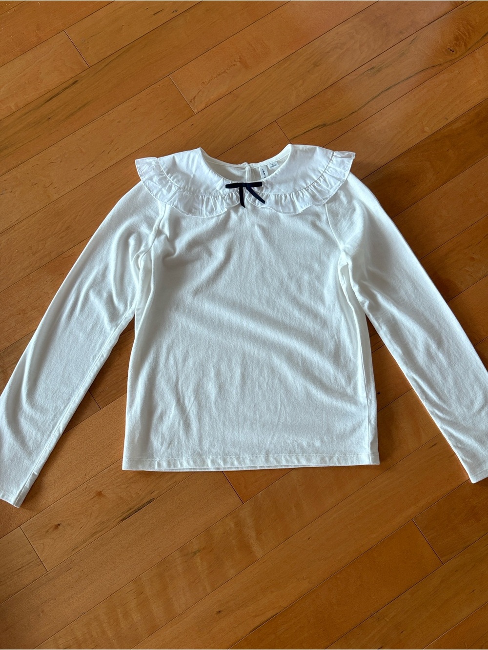 Janie and Jack Girls White Long-Sleeve Ruffle Collar Top with Bow